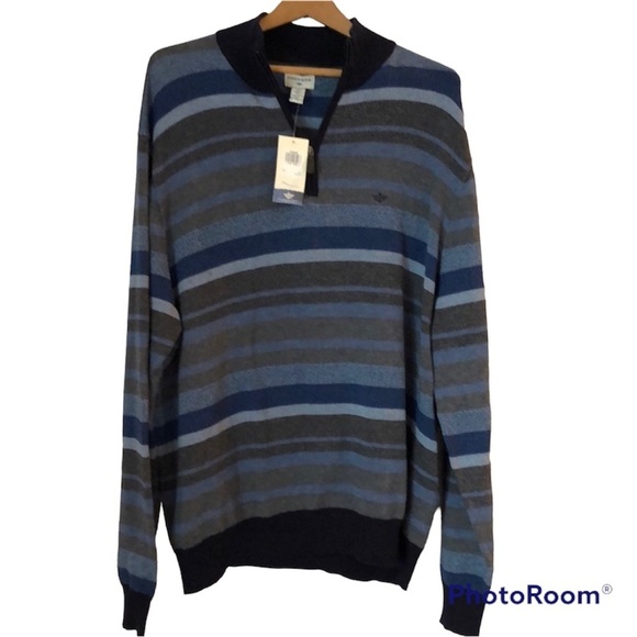 NWT Dockers Men XXL Sweater Quarter Zip Pullover Blue/Gray Stripe - Picture 1 of 11